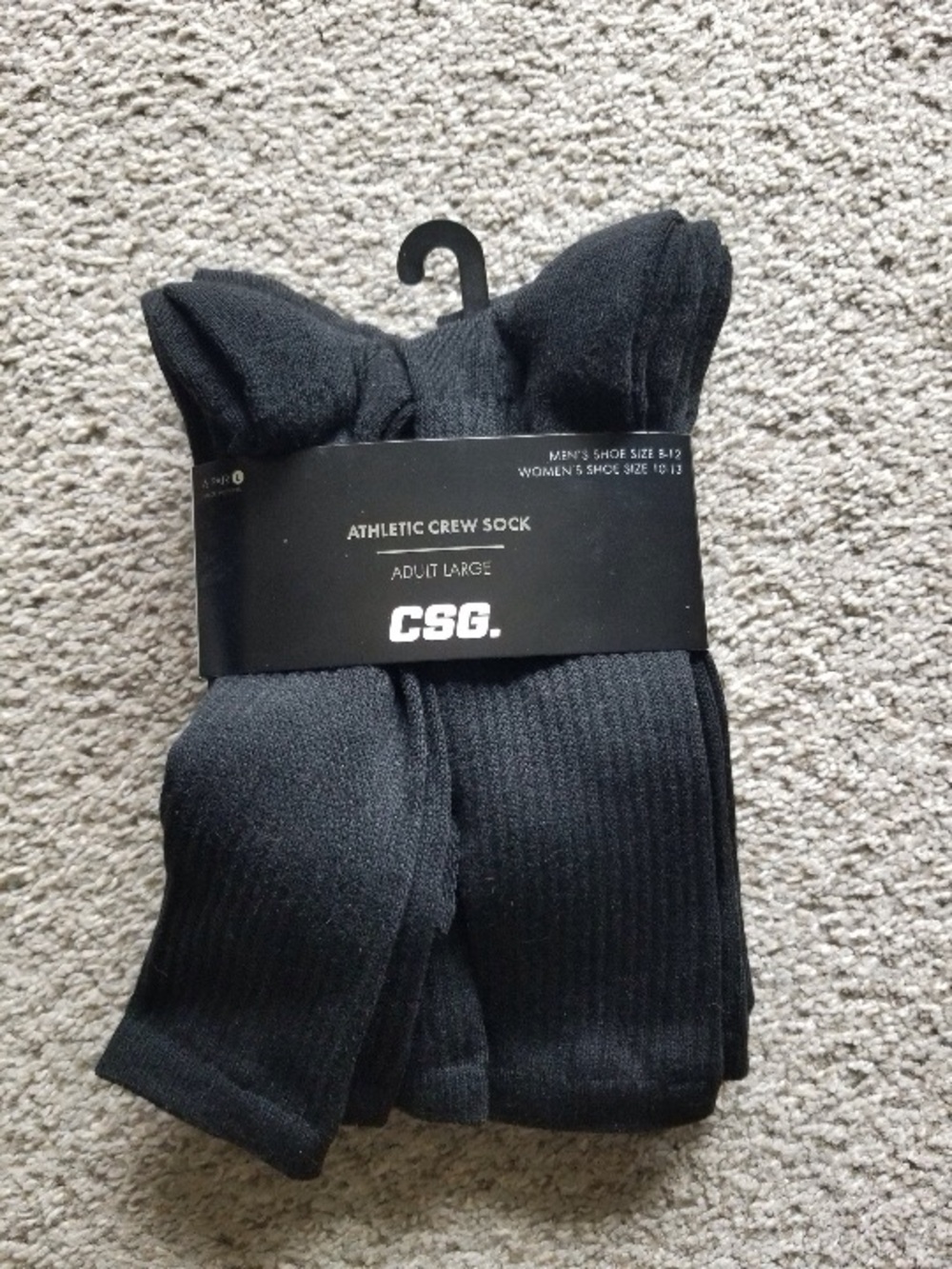 Black Athletic Crew Socks - 6 pair unisex